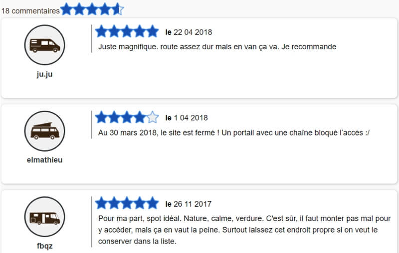 Avis Client Park4night