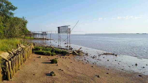 fishing hut traditional fisherman on stilts in pauillac gironde france